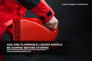 Gas and flammable liquids should be dumped before storing